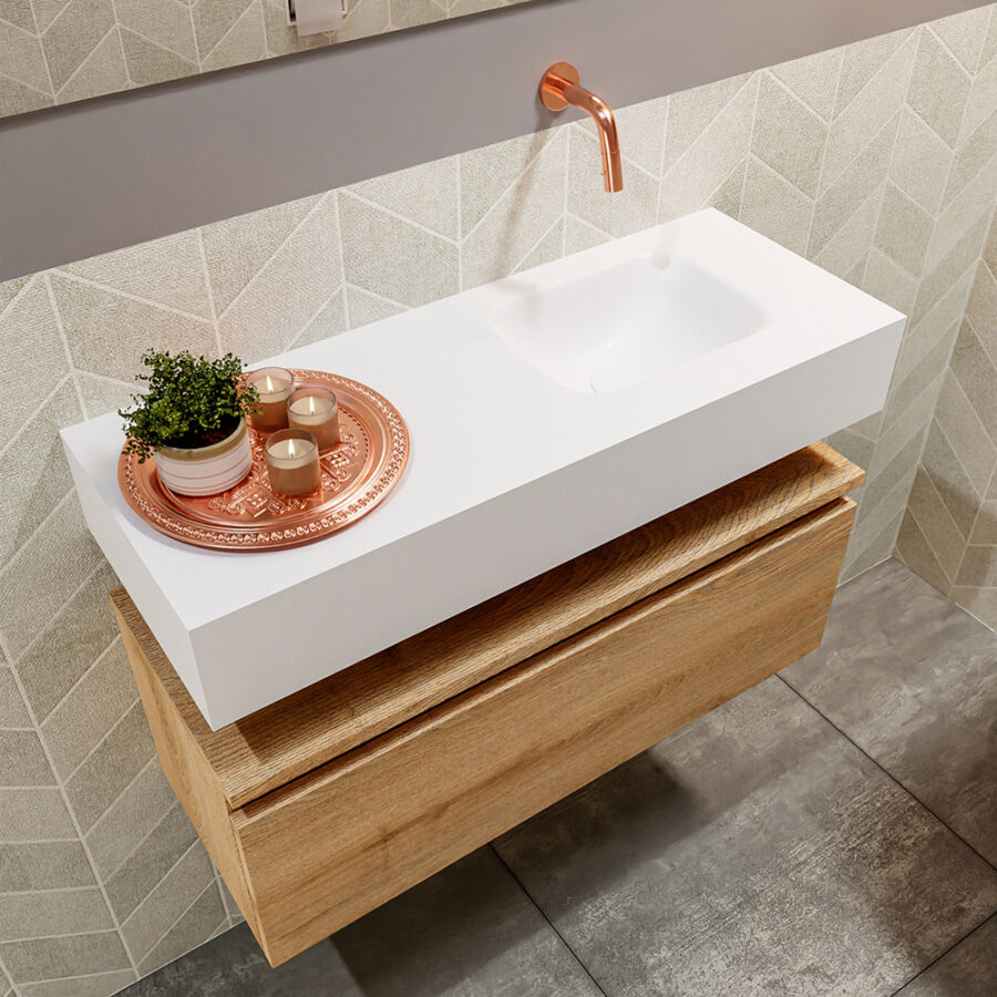 MONDIAZ ANDOR 80cm toiletmeubel washed oak. LEX 80cm wastafel talc positie rechts. Zonder kraangat - Afbeelding 2