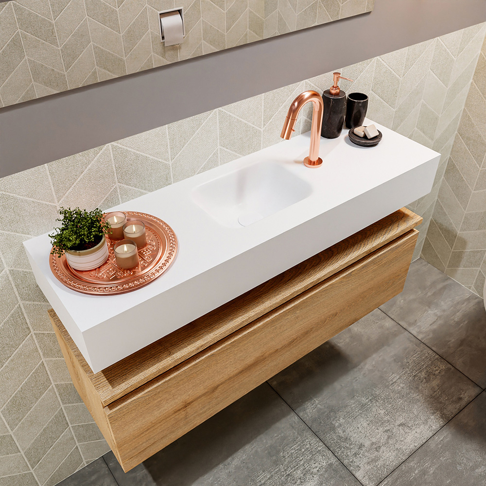 MONDIAZ ANDOR 100cm toiletmeubel washed oak. LEX 100cm wastafel talc positie midden. Met 1 kraangat - Afbeelding 2