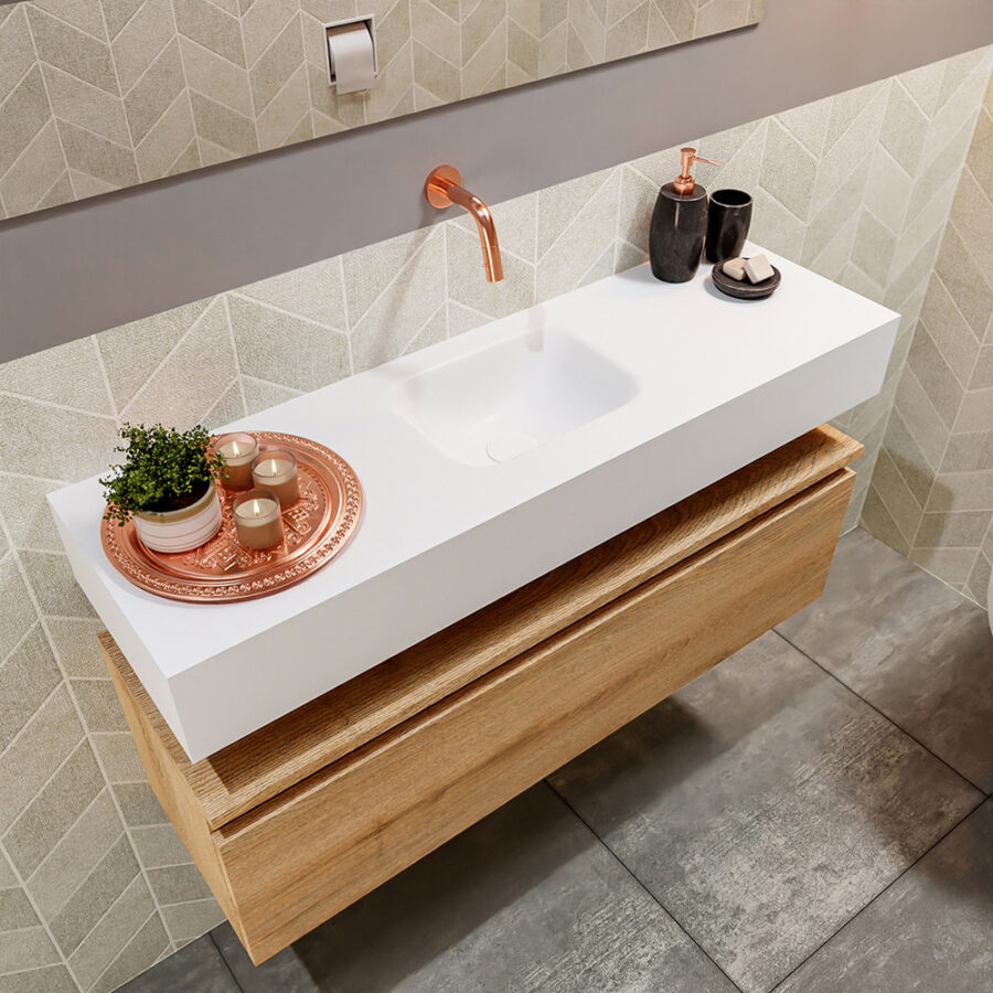 MONDIAZ ANDOR 100cm toiletmeubel washed oak. LEX 100cm wastafel talc positie midden. Zonder kraangat - Afbeelding 2
