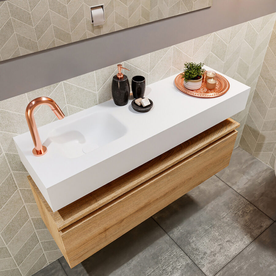 MONDIAZ ANDOR 100cm toiletmeubel washed oak. LEX 100cm wastafel talc positie links. Met 1 kraangat - Afbeelding 2