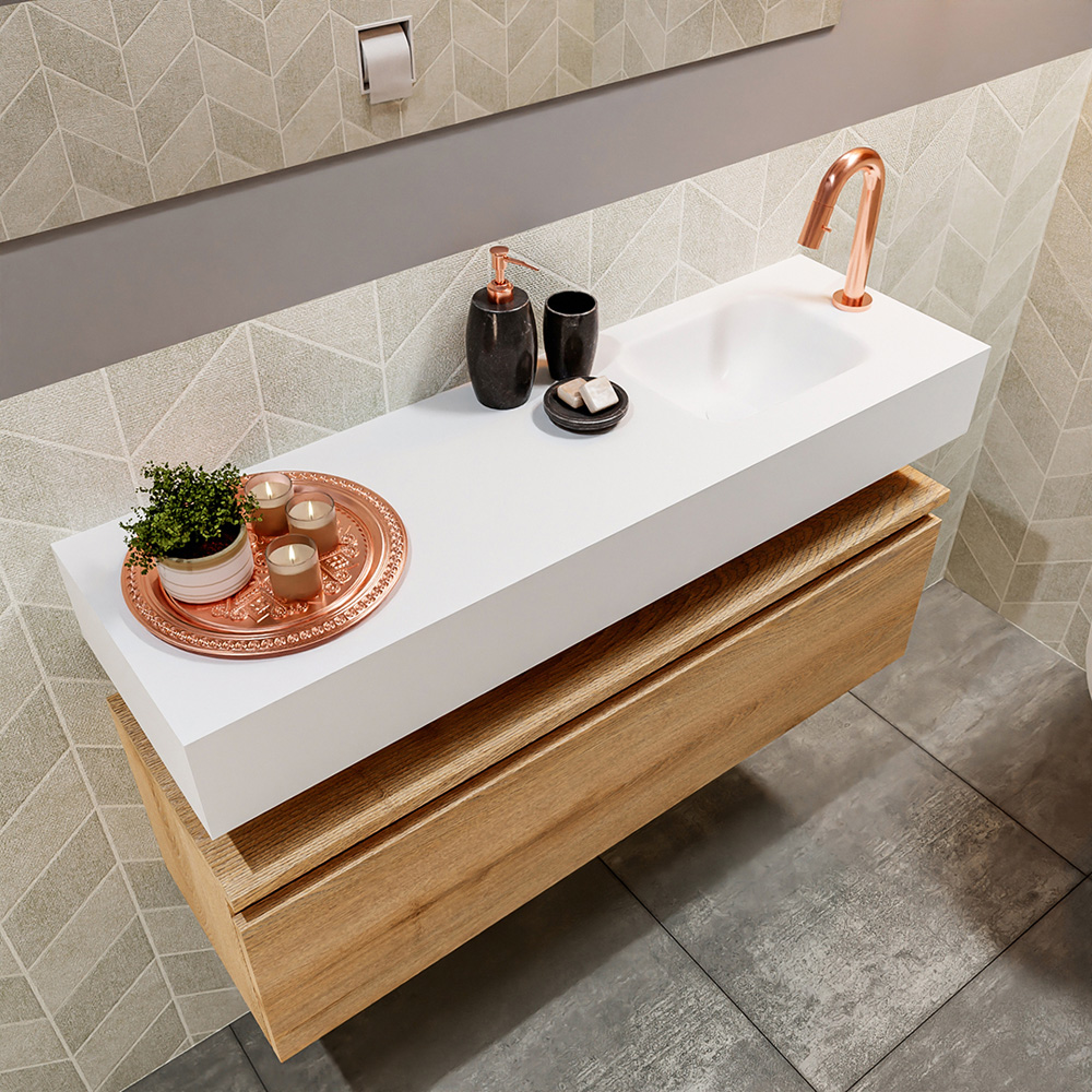 MONDIAZ ANDOR 100cm toiletmeubel washed oak. LEX 100cm wastafel talc positie rechts. Met 1 kraangat - Afbeelding 2