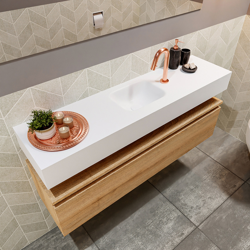 MONDIAZ ANDOR 120cm toiletmeubel washed oak. LEX 120cm wastafel talc positie midden. Met 1 kraangat - Afbeelding 2