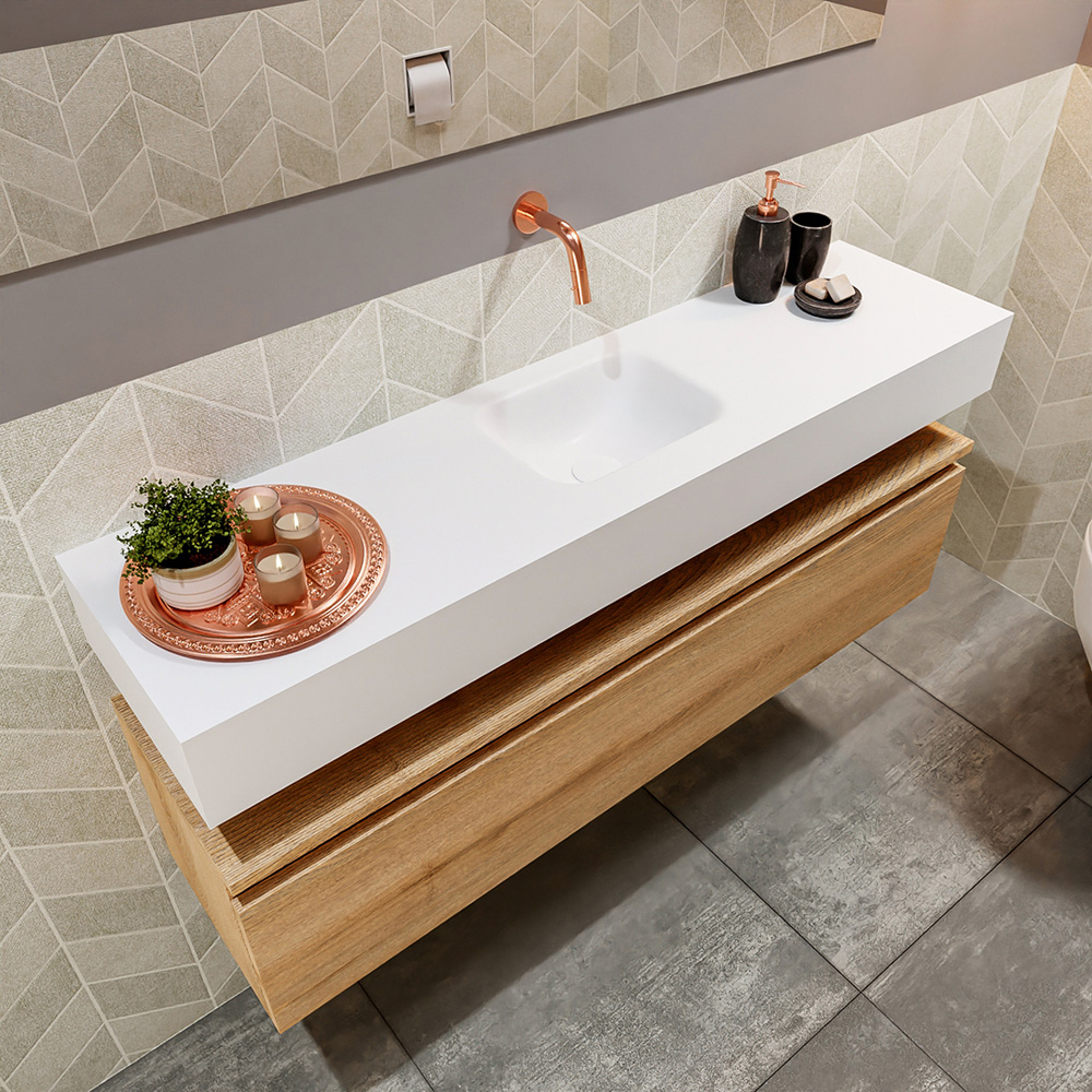 MONDIAZ ANDOR 120cm toiletmeubel washed oak. LEX 120cm wastafel talc positie midden. Zonder kraangat - Afbeelding 2