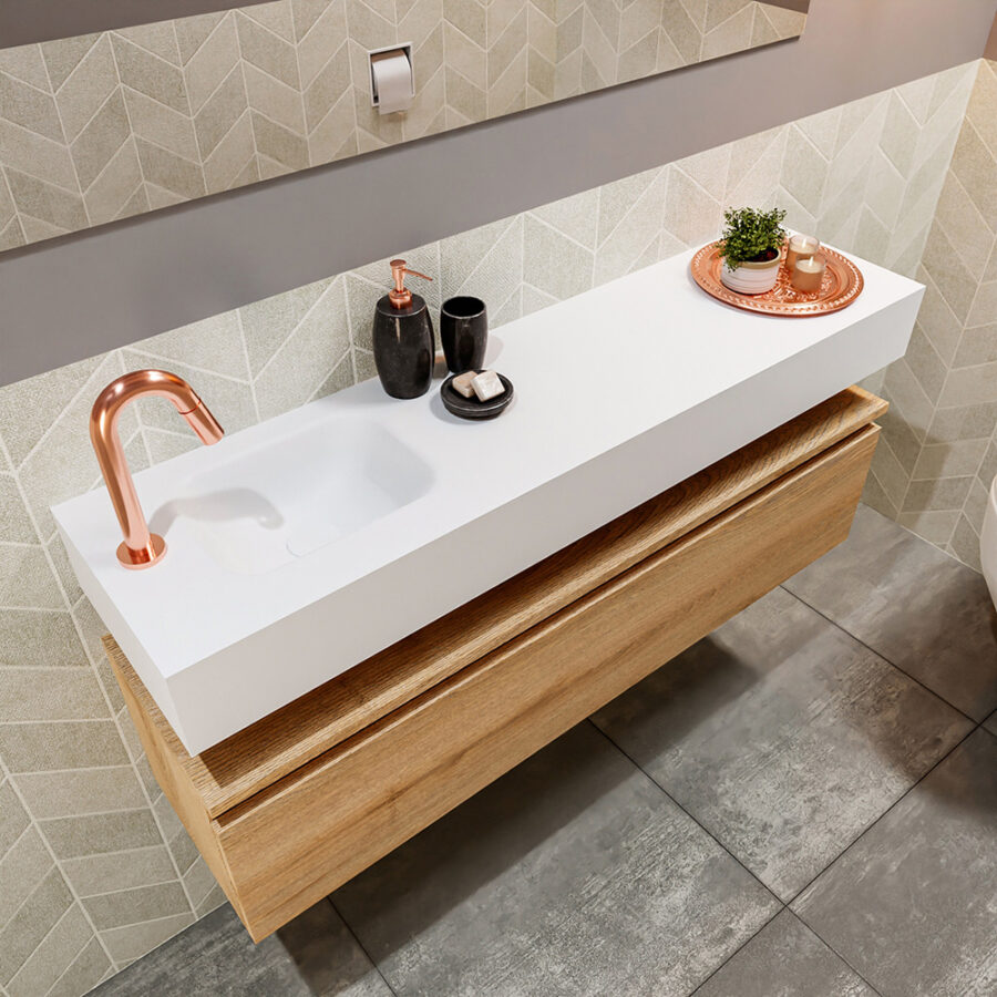 MONDIAZ ANDOR 120cm toiletmeubel washed oak. LEX 120cm wastafel talc positie links. Met 1 kraangat - Afbeelding 2