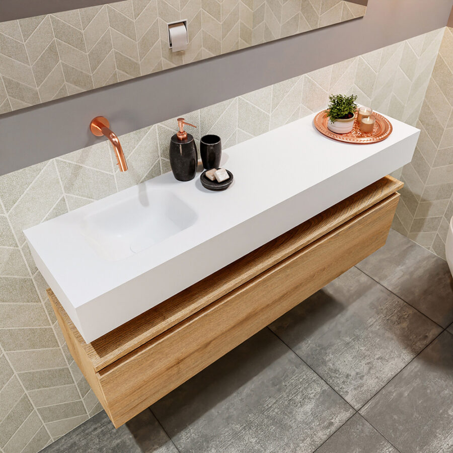 MONDIAZ ANDOR 120cm toiletmeubel washed oak. LEX 120cm wastafel talc positie links. Zonder kraangat - Afbeelding 2