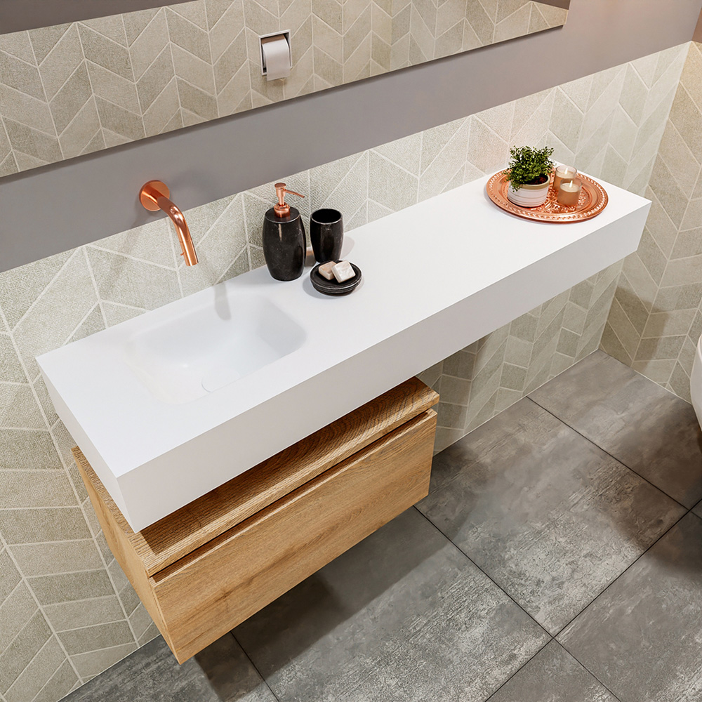 MONDIAZ ANDOR 60cm toiletmeubel washed oak. LEX 120cm wastafel talc positie links. Zonder kraangat - Afbeelding 2