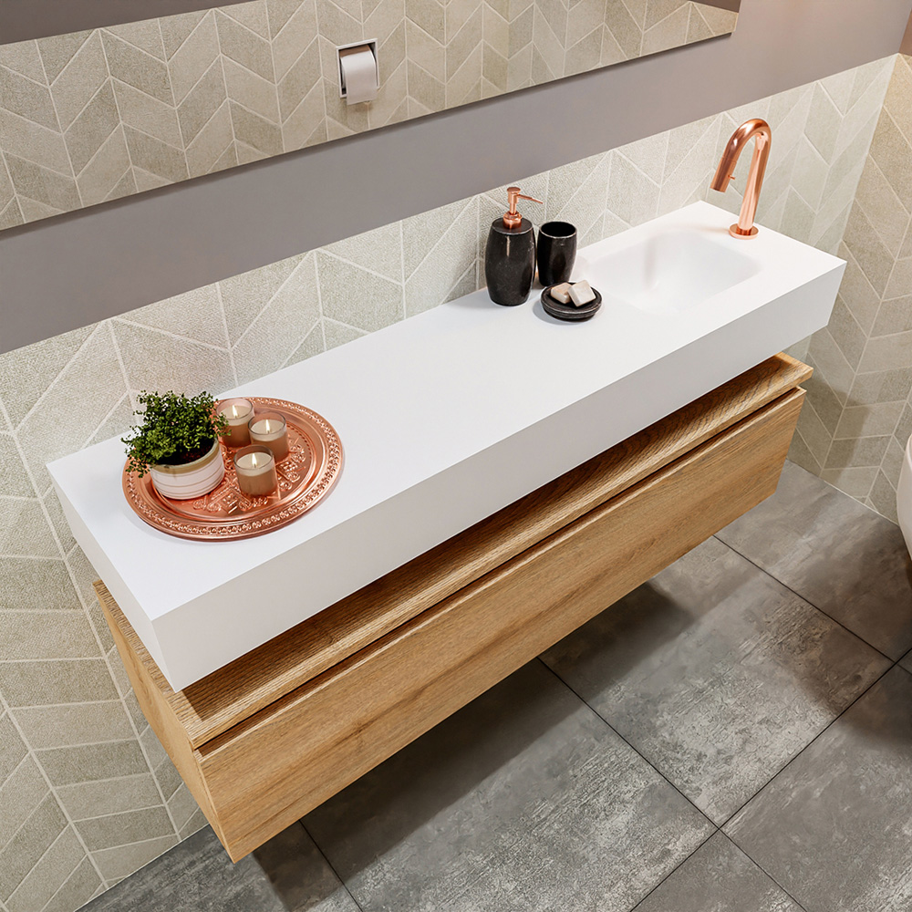 MONDIAZ ANDOR 120cm toiletmeubel washed oak. LEX 120cm wastafel talc positie rechts. Met 1 kraangat - Afbeelding 2