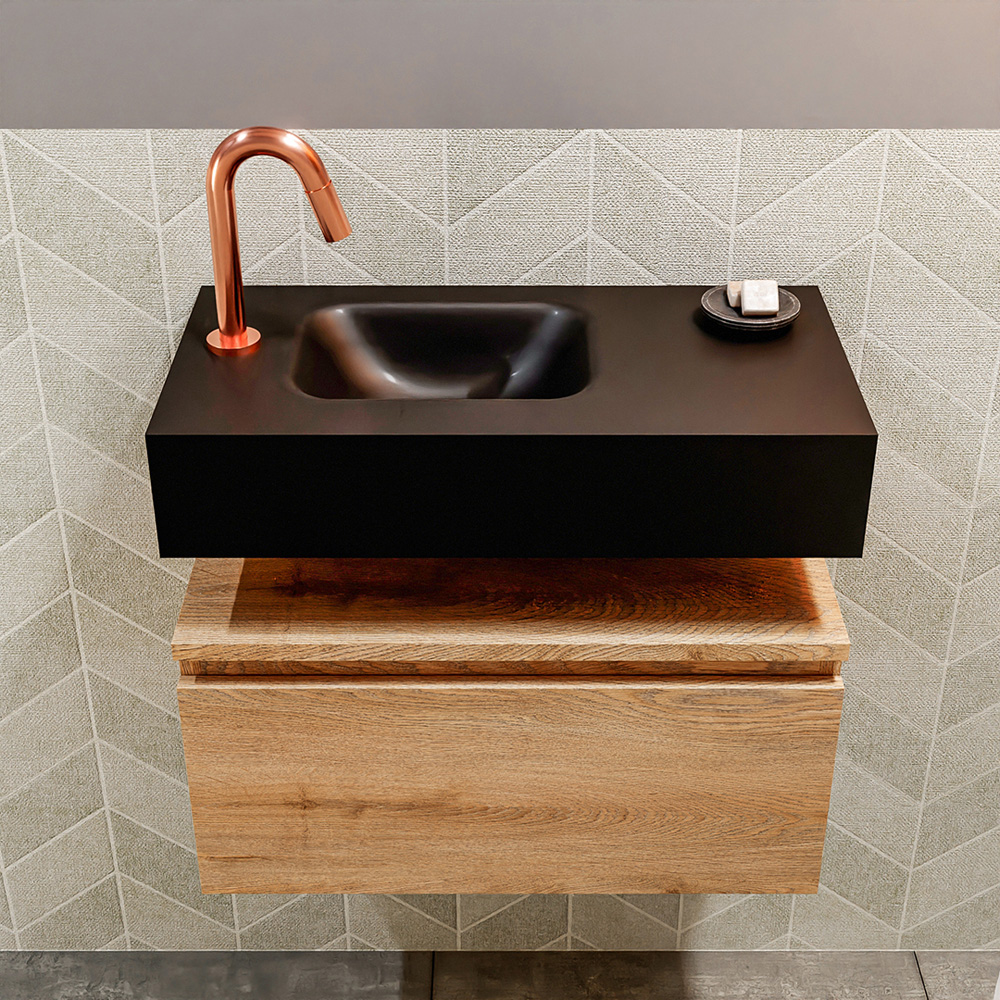 MONDIAZ ANDOR 60cm toiletmeubel washed oak. LEX 60cm wastafel urban positie links. Met 1 kraangat - Afbeelding 3