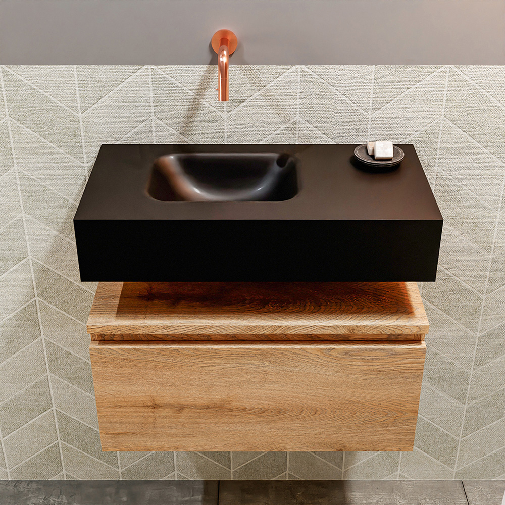 MONDIAZ ANDOR 60cm toiletmeubel washed oak. LEX 60cm wastafel urban positie links. Zonder kraangat - Afbeelding 3