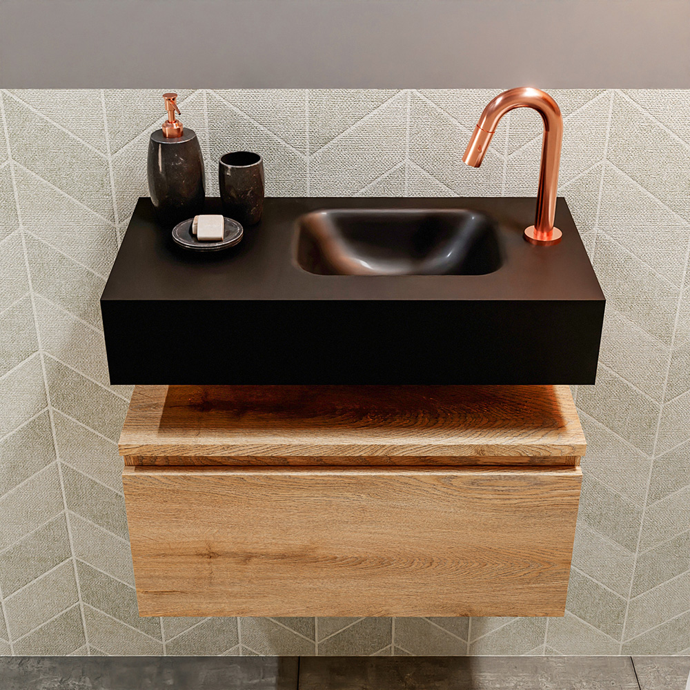 MONDIAZ ANDOR 60cm toiletmeubel washed oak. LEX 60cm wastafel urban positie rechts. Met 1 kraangat - Afbeelding 3