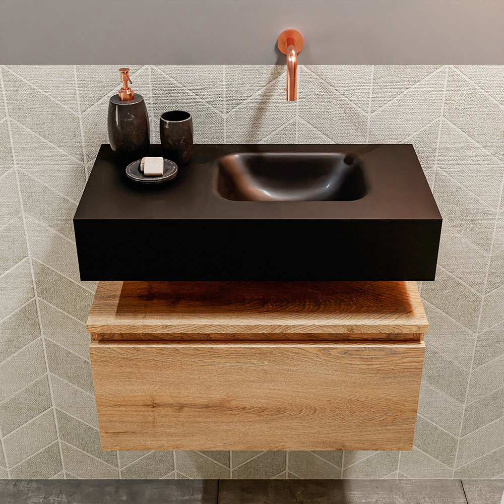 MONDIAZ ANDOR 60cm toiletmeubel washed oak. LEX 60cm wastafel urban positie rechts. Zonder kraangat - Afbeelding 3
