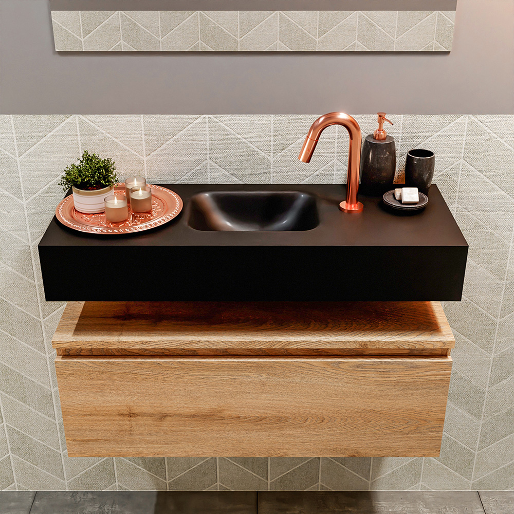 MONDIAZ ANDOR 80cm toiletmeubel washed oak. LEX 80cm wastafel urban positie midden. Met 1 kraangat - Afbeelding 3