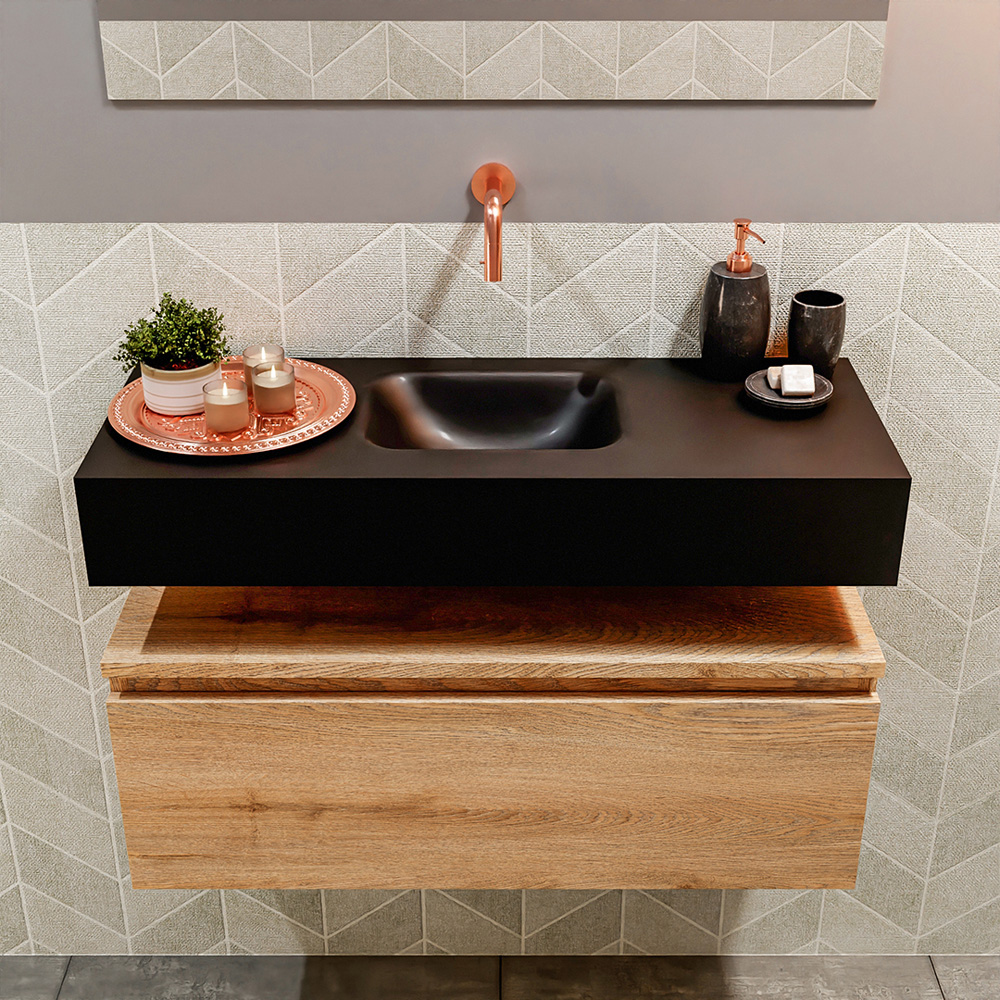 MONDIAZ ANDOR 80cm toiletmeubel washed oak. LEX 80cm wastafel urban positie midden. Zonder kraangat - Afbeelding 3