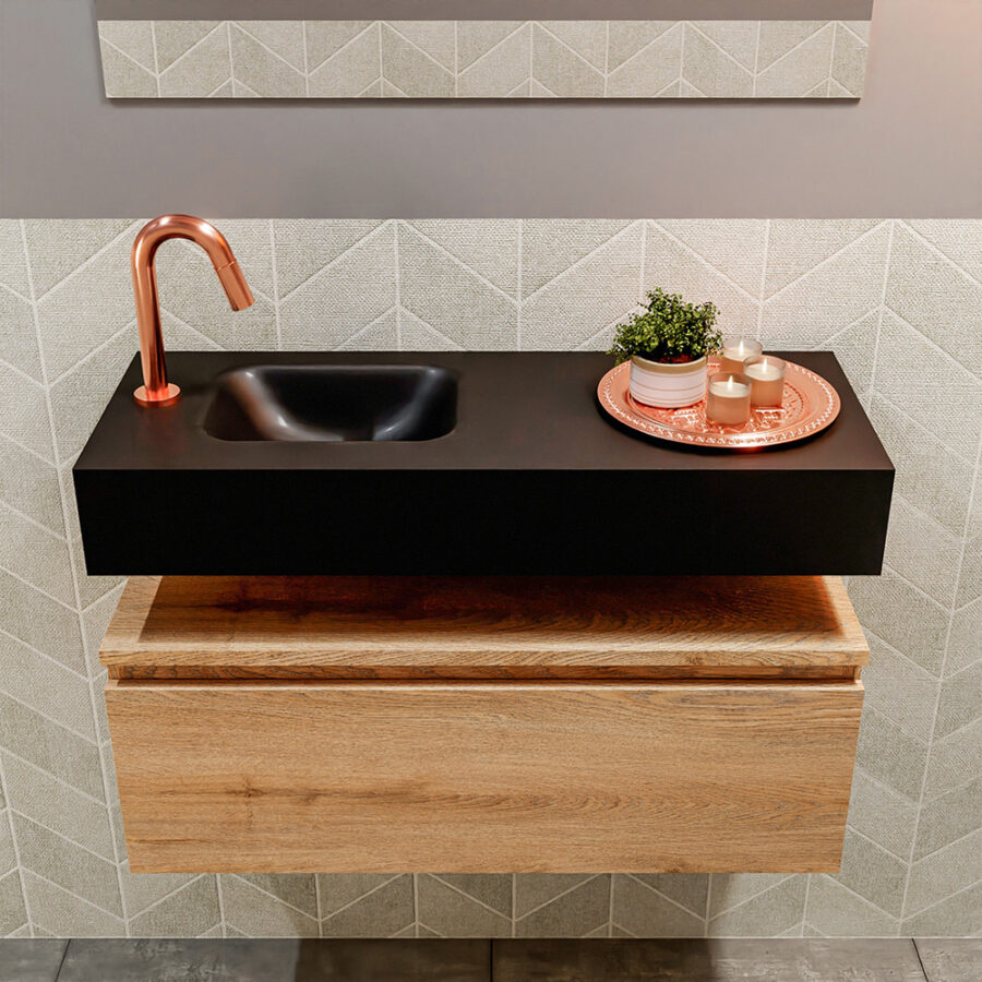 MONDIAZ ANDOR 80cm toiletmeubel washed oak. LEX 80cm wastafel urban positie links. Met 1 kraangat - Afbeelding 3