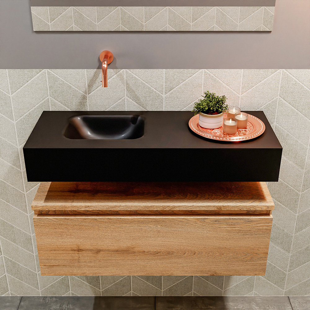 MONDIAZ ANDOR 80cm toiletmeubel washed oak. LEX 80cm wastafel urban positie links. Zonder kraangat - Afbeelding 3