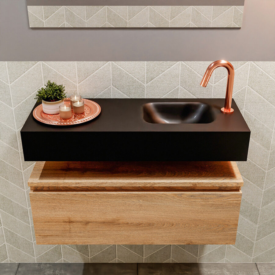 MONDIAZ ANDOR 80cm toiletmeubel washed oak. LEX 80cm wastafel urban positie rechts. Met 1 kraangat - Afbeelding 3