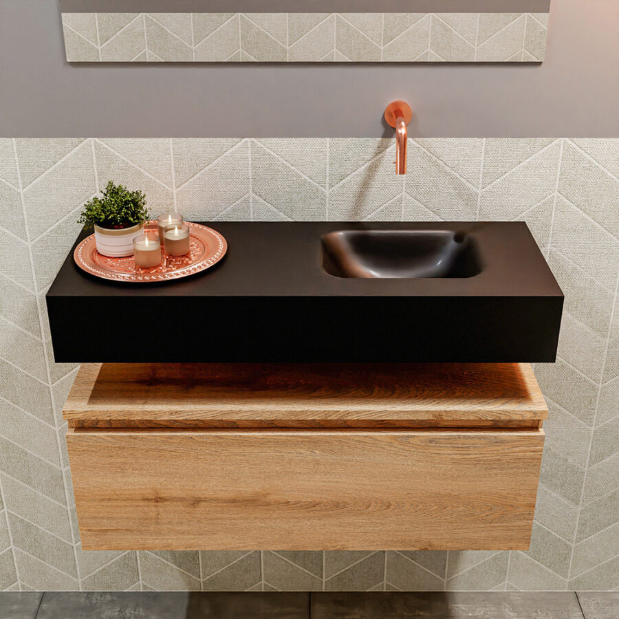 MONDIAZ ANDOR 80cm toiletmeubel washed oak. LEX 80cm wastafel urban positie rechts. Zonder kraangat - Afbeelding 3