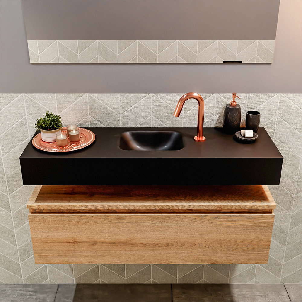 MONDIAZ ANDOR 100cm toiletmeubel washed oak. LEX 100cm wastafel urban positie midden. Met 1 kraangat - Afbeelding 3