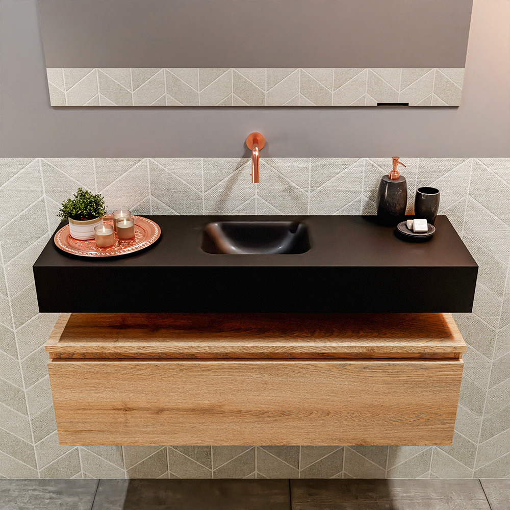 MONDIAZ ANDOR 100cm toiletmeubel washed oak. LEX 100cm wastafel urban positie midden. Zonder kraangat - Afbeelding 3