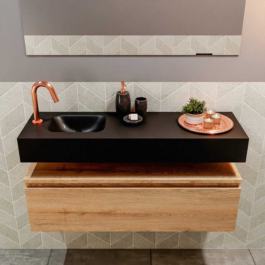 MONDIAZ ANDOR 100cm toiletmeubel washed oak. LEX 100cm wastafel urban positie links. Met 1 kraangat - Afbeelding 3