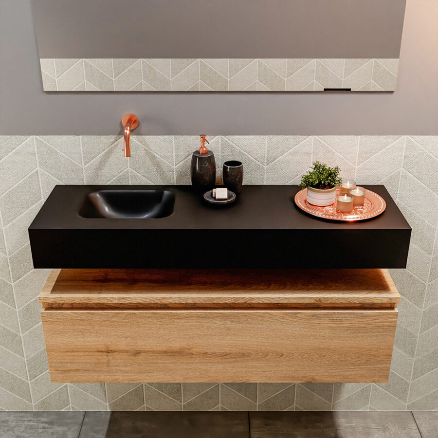 MONDIAZ ANDOR 100cm toiletmeubel washed oak. LEX 100cm wastafel urban positie links. Zonder kraangat - Afbeelding 3