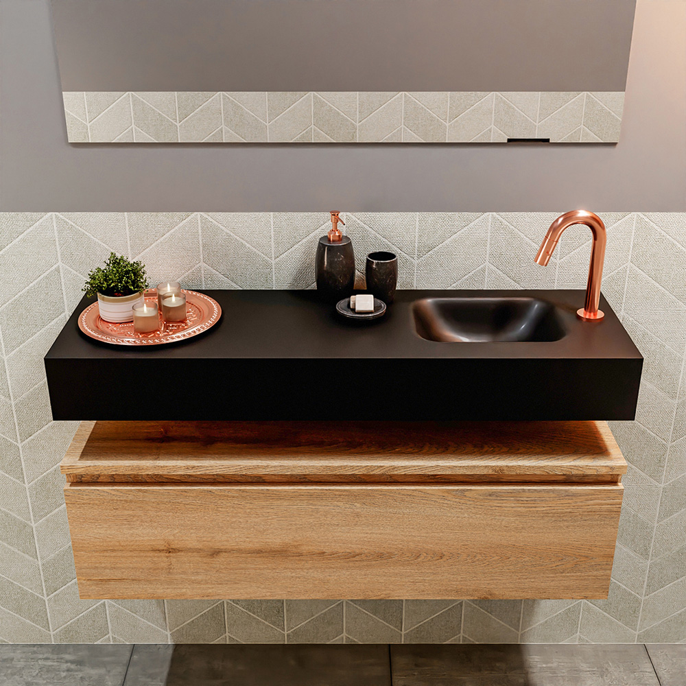 MONDIAZ ANDOR 100cm toiletmeubel washed oak. LEX 100cm wastafel urban positie rechts. Met 1 kraangat - Afbeelding 3