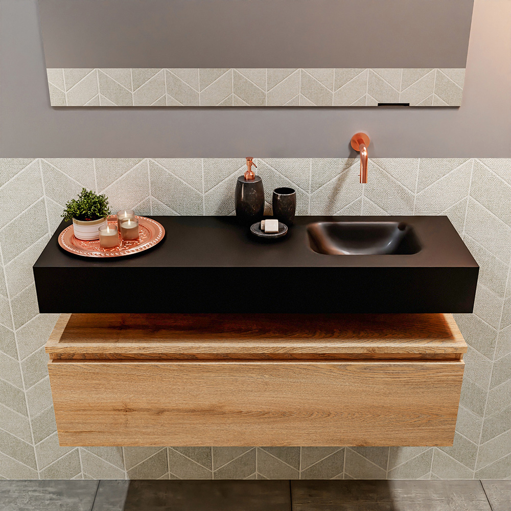 MONDIAZ ANDOR 100cm toiletmeubel washed oak. LEX 100cm wastafel urban positie rechts. Zonder kraangat - Afbeelding 3