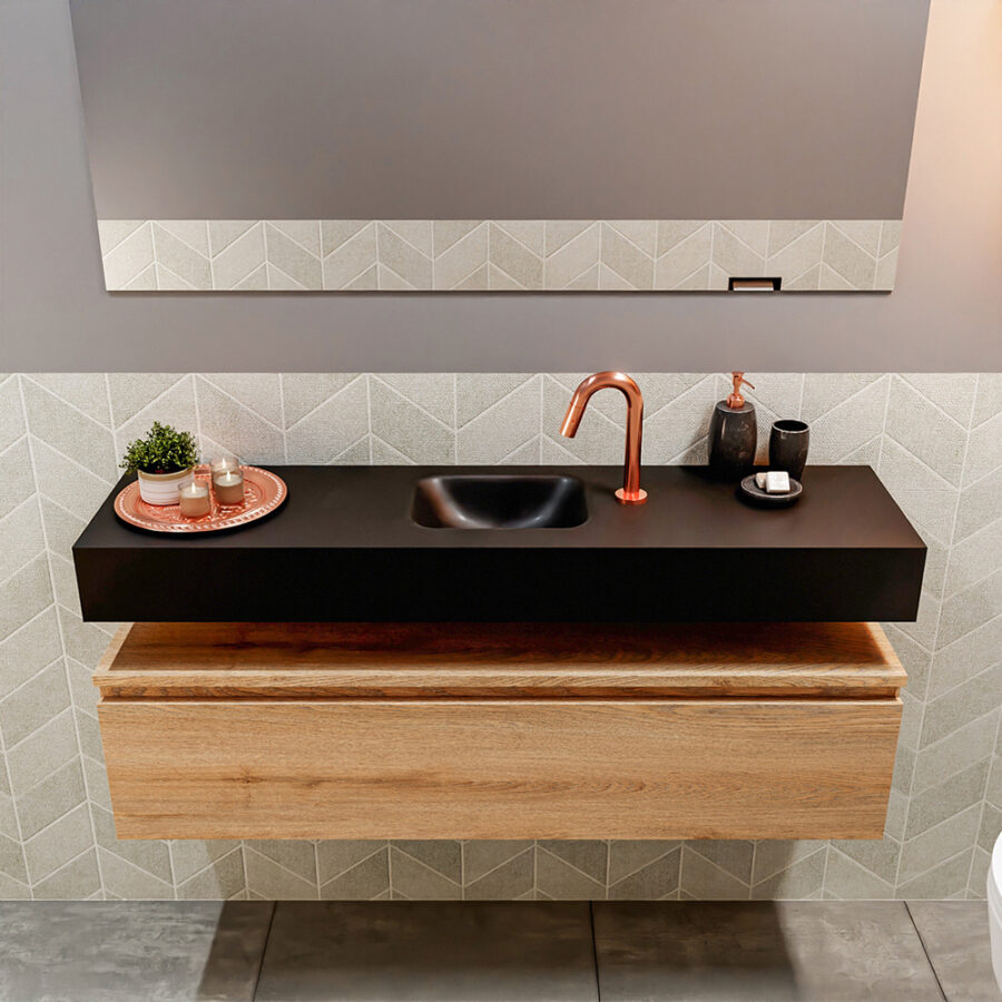 MONDIAZ ANDOR 120cm toiletmeubel washed oak. LEX 120cm wastafel urban positie midden. Met 1 kraangat - Afbeelding 3