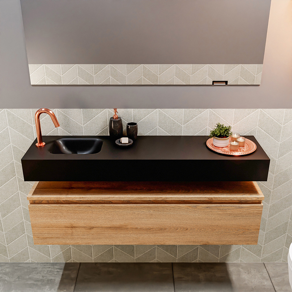 MONDIAZ ANDOR 120cm toiletmeubel washed oak. LEX 120cm wastafel urban positie links. Met 1 kraangat - Afbeelding 3