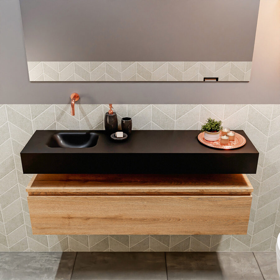 MONDIAZ ANDOR 120cm toiletmeubel washed oak. LEX 120cm wastafel urban positie links. Zonder kraangat - Afbeelding 3