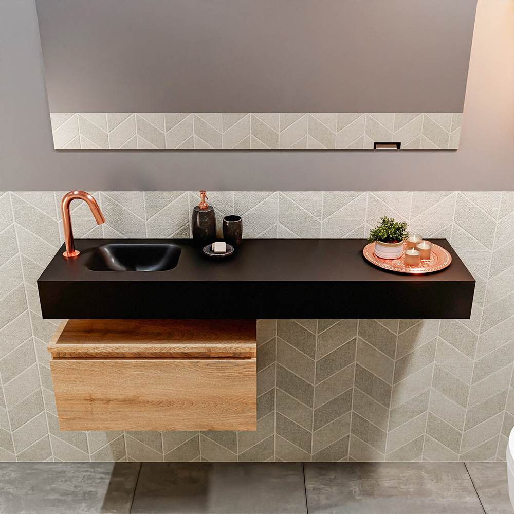 MONDIAZ ANDOR 60cm toiletmeubel washed oak. LEX 120cm wastafel urban positie links. Met 1 kraangat - Afbeelding 3