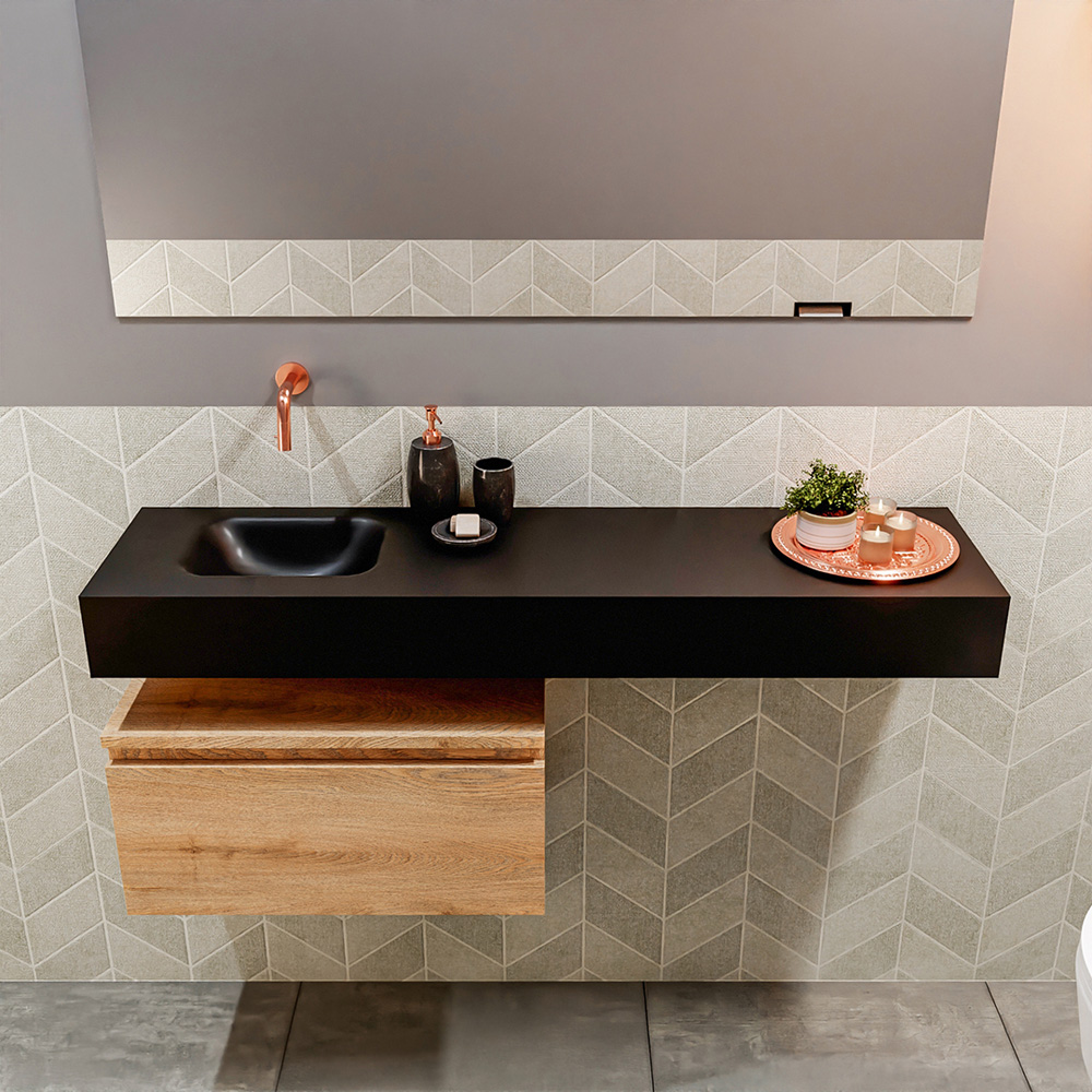 MONDIAZ ANDOR 60cm toiletmeubel washed oak. LEX 120cm wastafel urban positie links. Zonder kraangat - Afbeelding 3