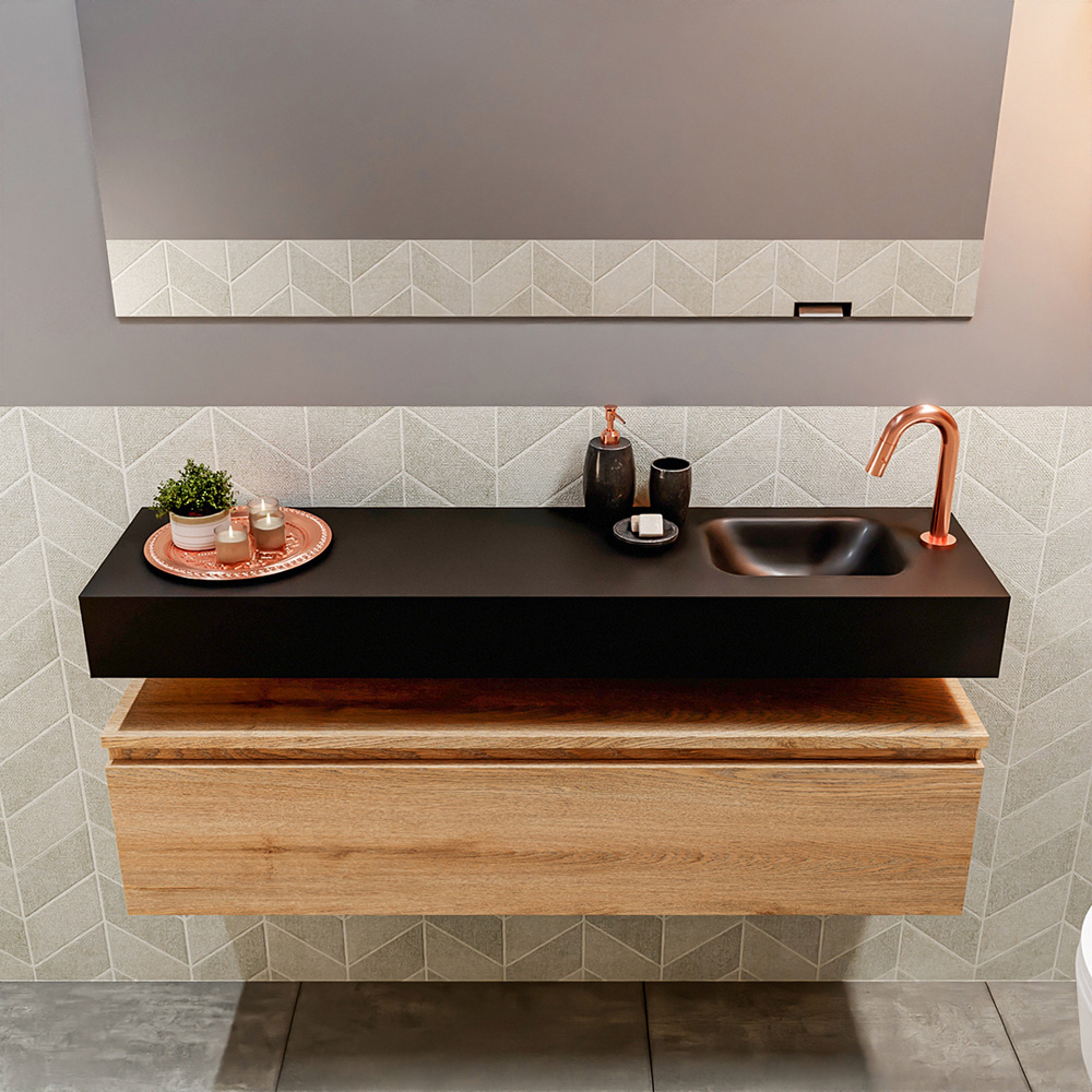 MONDIAZ ANDOR 120cm toiletmeubel washed oak. LEX 120cm wastafel urban positie rechts. Met 1 kraangat - Afbeelding 3