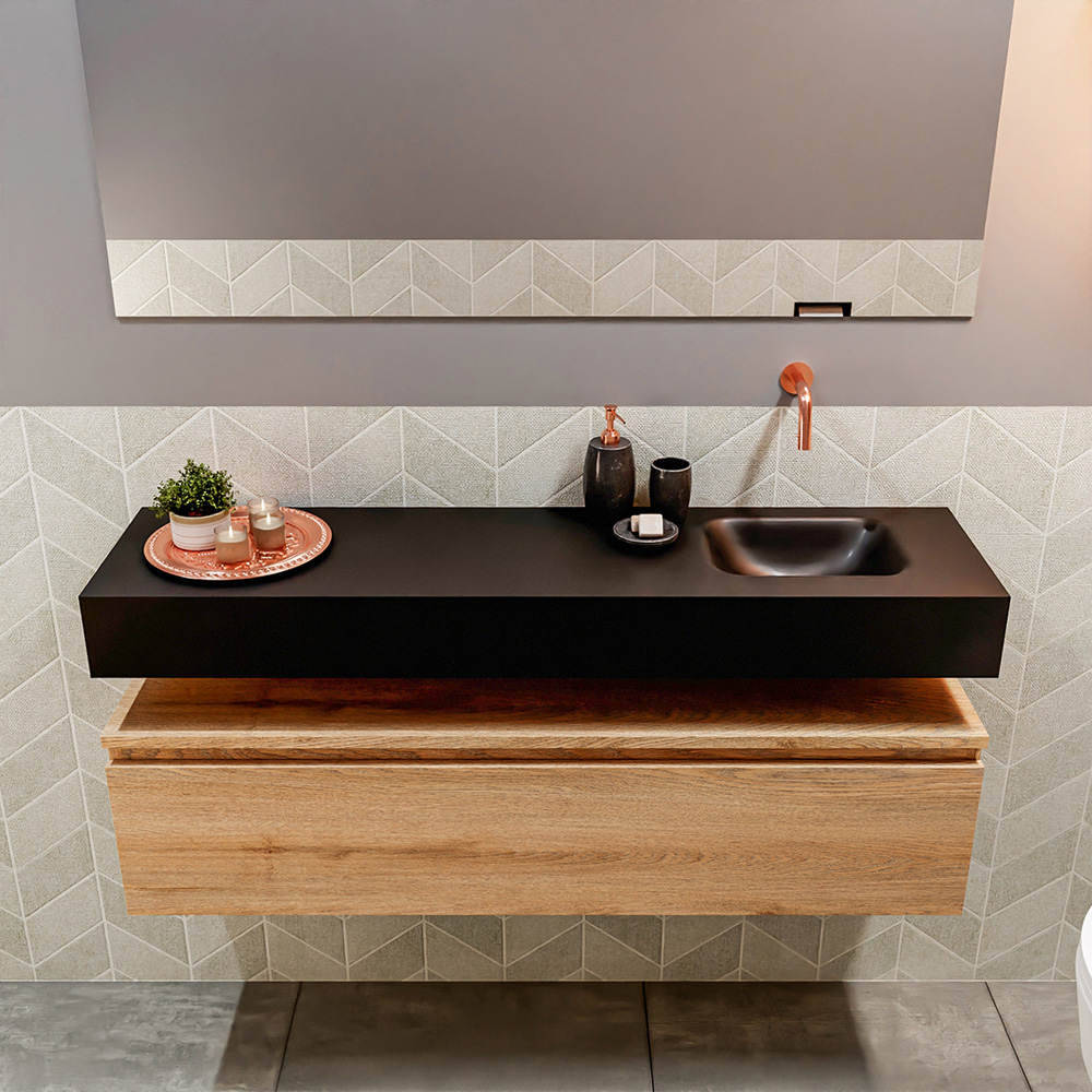 MONDIAZ ANDOR 120cm toiletmeubel washed oak. LEX 120cm wastafel urban positie rechts. Zonder kraangat - Afbeelding 3