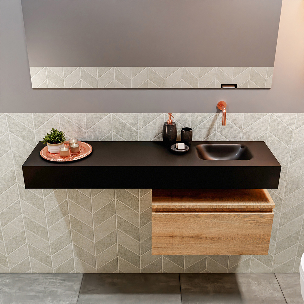 MONDIAZ ANDOR 60cm toiletmeubel washed oak. LEX 120cm wastafel urban positie rechts. Zonder kraangat - Afbeelding 3