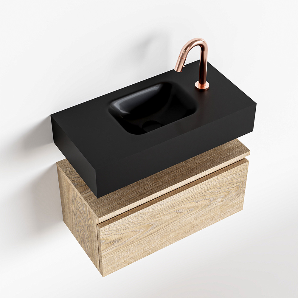 MONDIAZ ANDOR 60cm toiletmeubel washed oak. LEX 60cm wastafel urban positie midden. Met 1 kraangat - Afbeelding 4