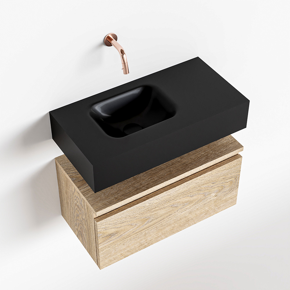 MONDIAZ ANDOR 60cm toiletmeubel washed oak. LEX 60cm wastafel urban positie links. Zonder kraangat - Afbeelding 4