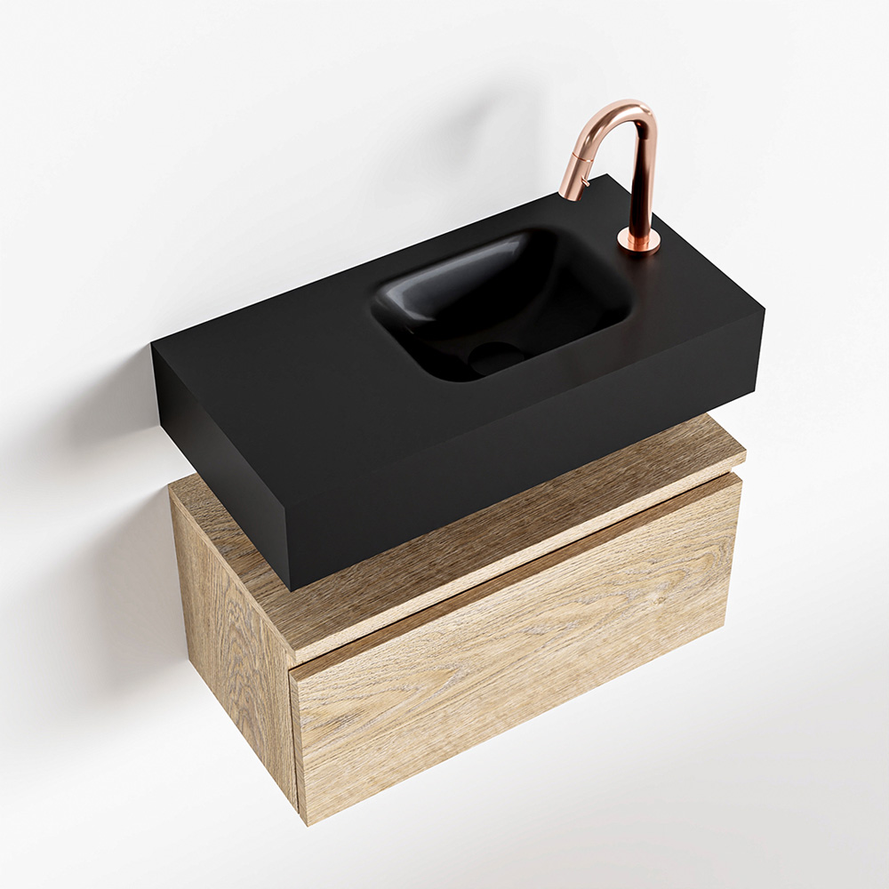 MONDIAZ ANDOR 60cm toiletmeubel washed oak. LEX 60cm wastafel urban positie rechts. Met 1 kraangat - Afbeelding 4