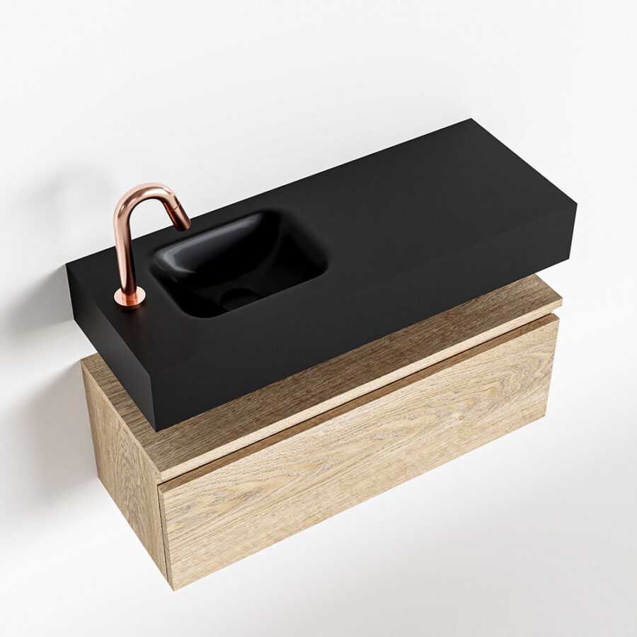 MONDIAZ ANDOR 80cm toiletmeubel washed oak. LEX 80cm wastafel urban positie links. Met 1 kraangat - Afbeelding 4