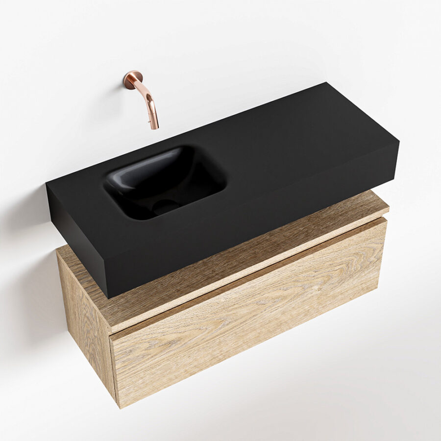 MONDIAZ ANDOR 80cm toiletmeubel washed oak. LEX 80cm wastafel urban positie links. Zonder kraangat - Afbeelding 4