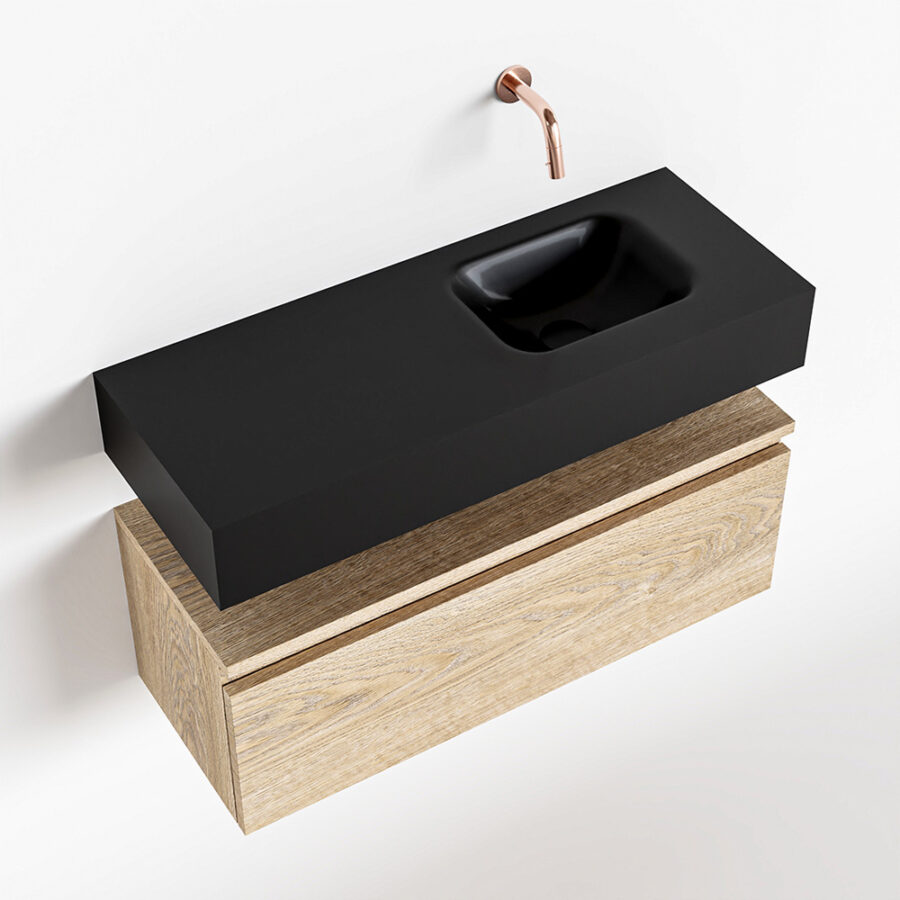 MONDIAZ ANDOR 80cm toiletmeubel washed oak. LEX 80cm wastafel urban positie rechts. Zonder kraangat - Afbeelding 4