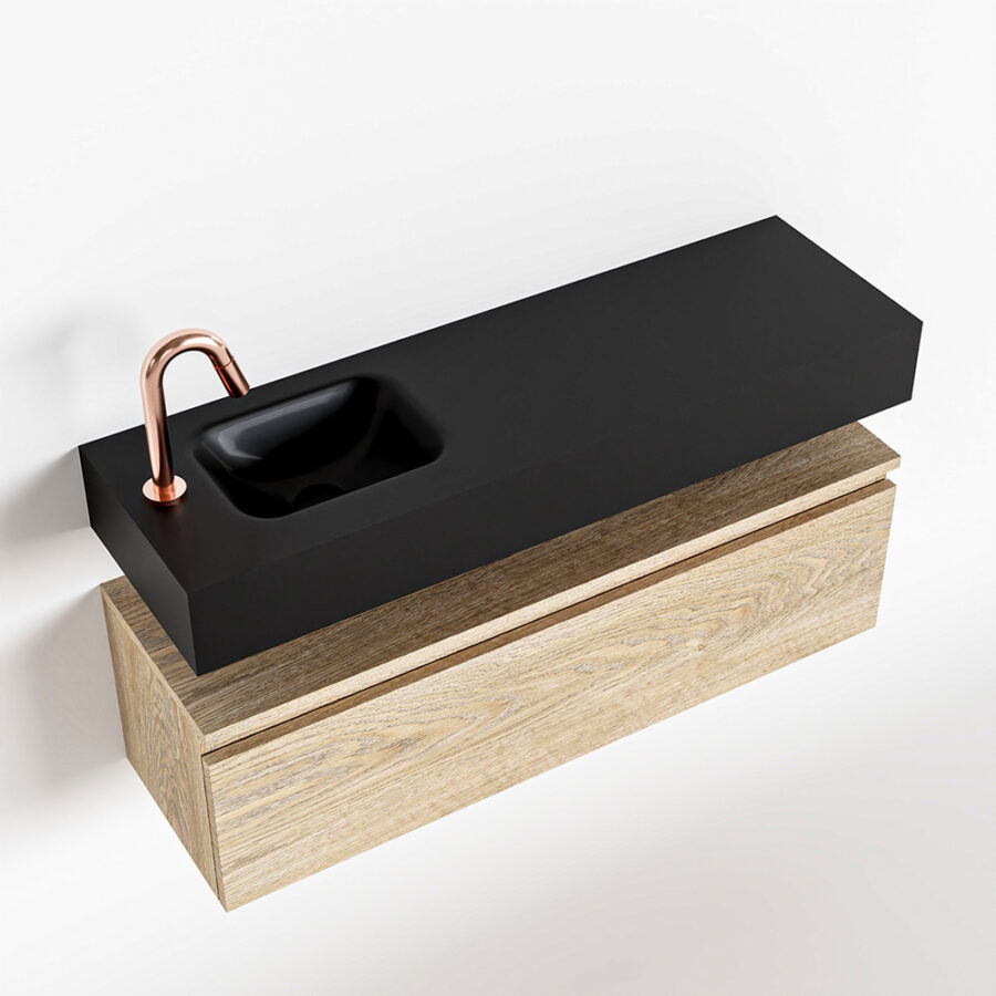 MONDIAZ ANDOR 100cm toiletmeubel washed oak. LEX 100cm wastafel urban positie links. Met 1 kraangat - Afbeelding 4
