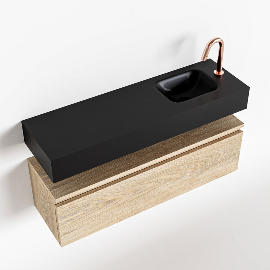 MONDIAZ ANDOR 100cm toiletmeubel washed oak. LEX 100cm wastafel urban positie rechts. Met 1 kraangat - Afbeelding 4