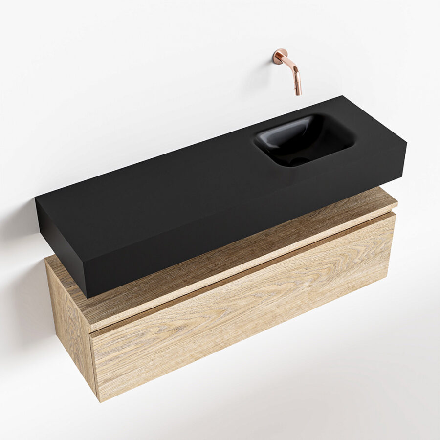 MONDIAZ ANDOR 100cm toiletmeubel washed oak. LEX 100cm wastafel urban positie rechts. Zonder kraangat - Afbeelding 4