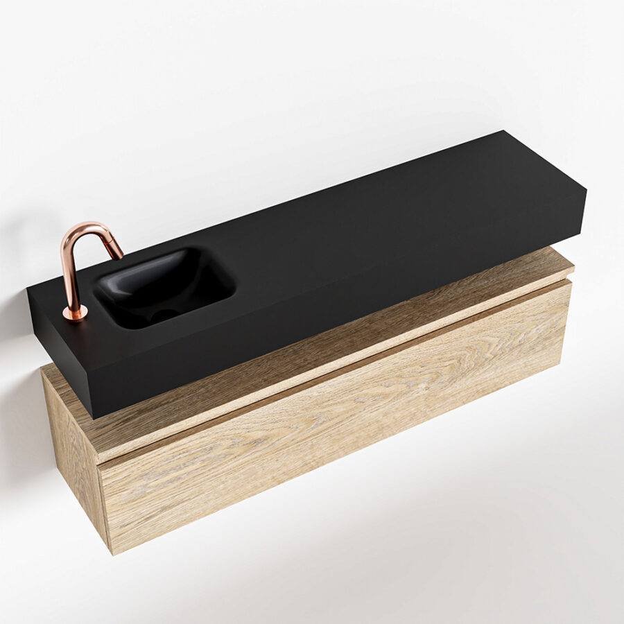 MONDIAZ ANDOR 120cm toiletmeubel washed oak. LEX 120cm wastafel urban positie links. Met 1 kraangat - Afbeelding 4