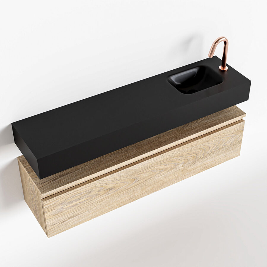MONDIAZ ANDOR 120cm toiletmeubel washed oak. LEX 120cm wastafel urban positie rechts. Met 1 kraangat - Afbeelding 4