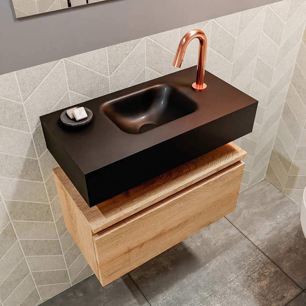 MONDIAZ ANDOR 60cm toiletmeubel washed oak. LEX 60cm wastafel urban positie midden. Met 1 kraangat - Afbeelding 2