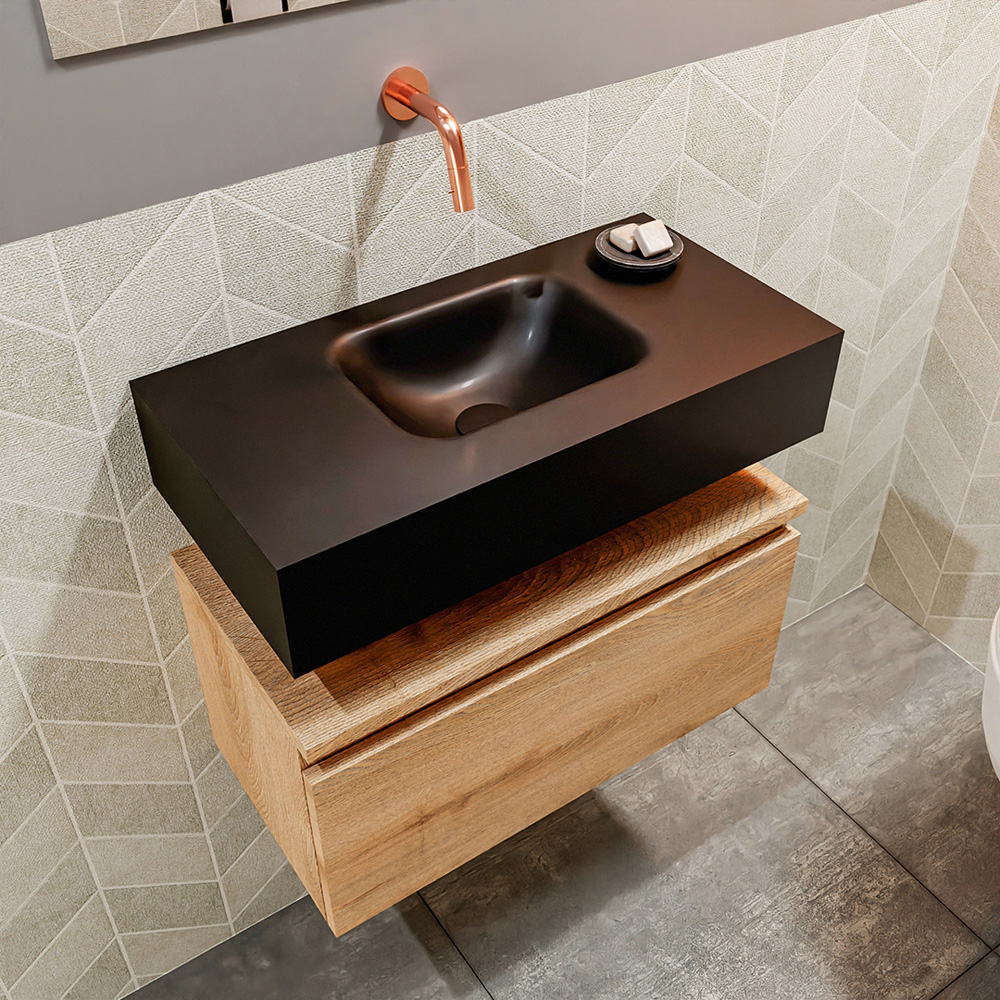 MONDIAZ ANDOR 60cm toiletmeubel washed oak. LEX 60cm wastafel urban positie midden. Zonder kraangat - Afbeelding 2