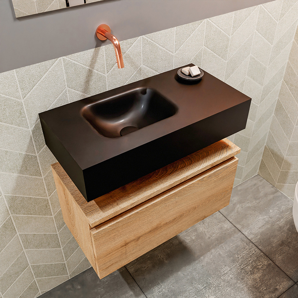 MONDIAZ ANDOR 60cm toiletmeubel washed oak. LEX 60cm wastafel urban positie links. Zonder kraangat - Afbeelding 2