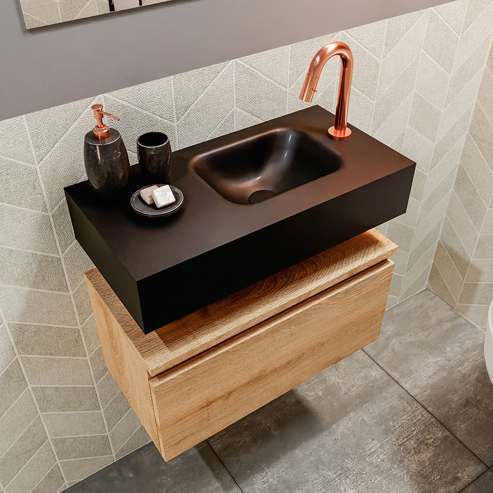 MONDIAZ ANDOR 60cm toiletmeubel washed oak. LEX 60cm wastafel urban positie rechts. Met 1 kraangat - Afbeelding 2